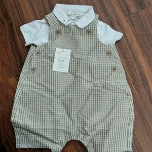 Baby boy collared onsie with overall set